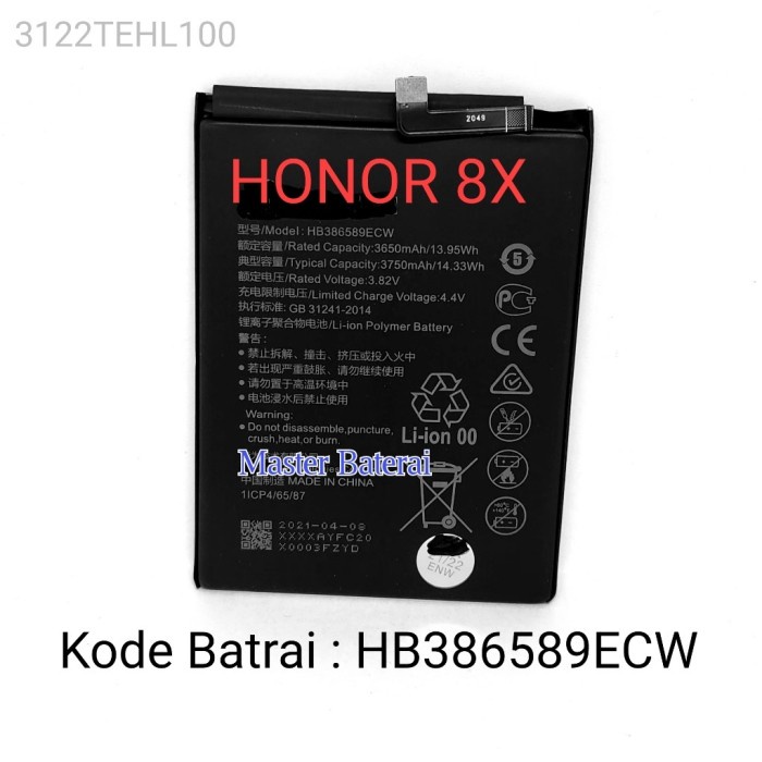 BATERAI HUAWEI HONOR8X BATRAI HUAWEI HONOR 8X HONOR8 X HB386590ECW ORI