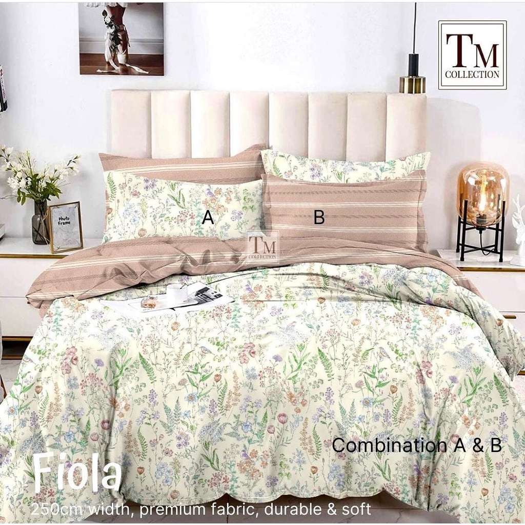 Sprei Anti Geser Katun Lokal CVC No 1 Shopee | FIOLA &amp; PINE LEAVES PUTIH DAUN | ukuran 90 100 120 160 180x200