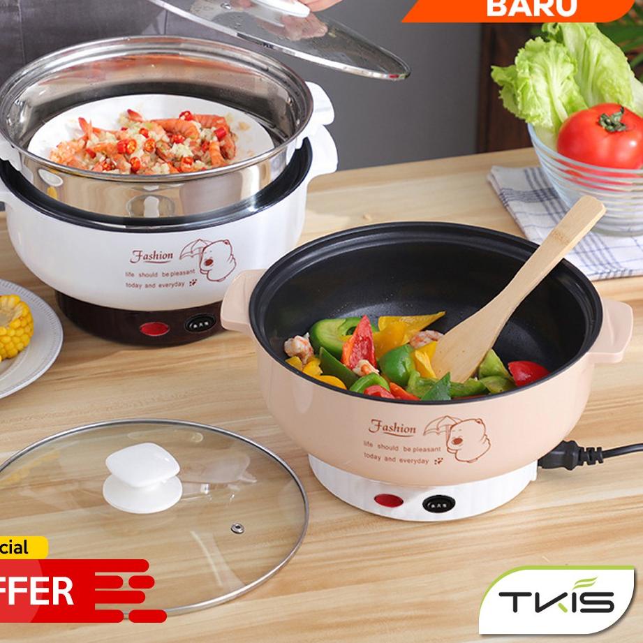Grosir Gembira Panci Listrik Multifungsi Free kukusan / Steamer Stainless Lapis Keramik Teflon YK DE