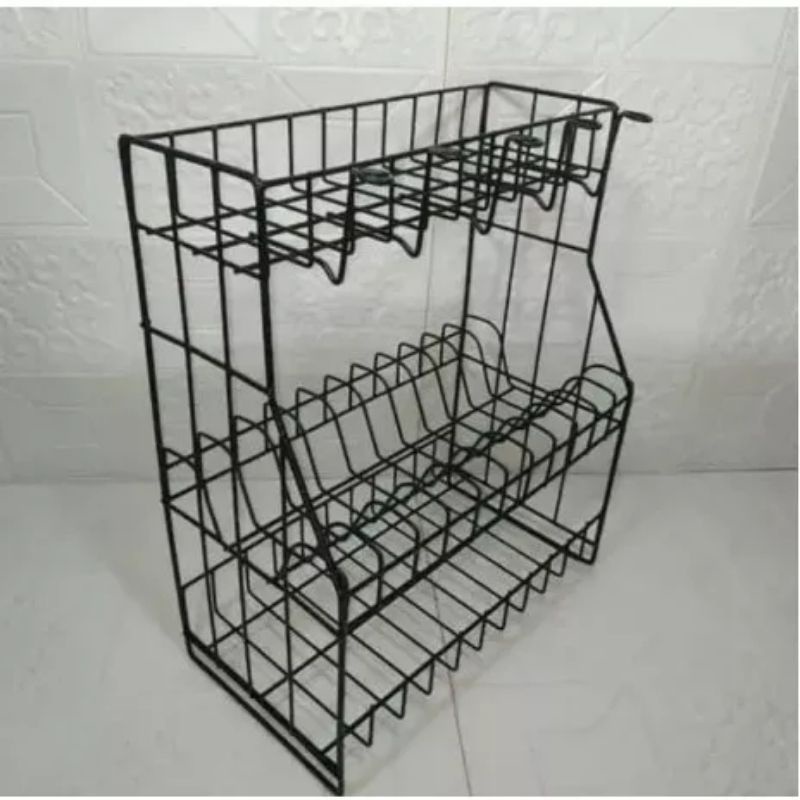 Termurah Rak Piring &amp; Gelas Susun 3 ( RPL-03 HITAM )  rak kawat hitam/ rak piring hitam susun 3 ( GRATIS PIRING &amp; GELAS )