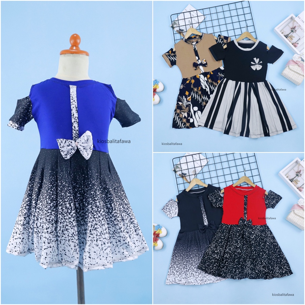 Dress Sabrina 4-5 Tahun / Dress Balita Anak Perempuan Murah Baju Dres Lengan Adem Pita Grosir