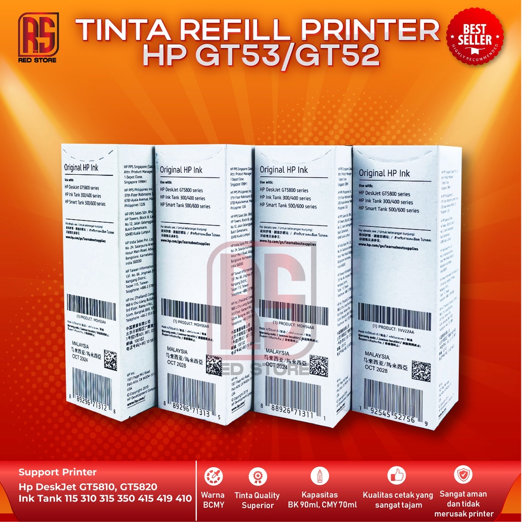 Tinta HP GT53 GT52 For Printer GT 5810 L9U63A GT 5820 M2Q28A Kemasan Baru