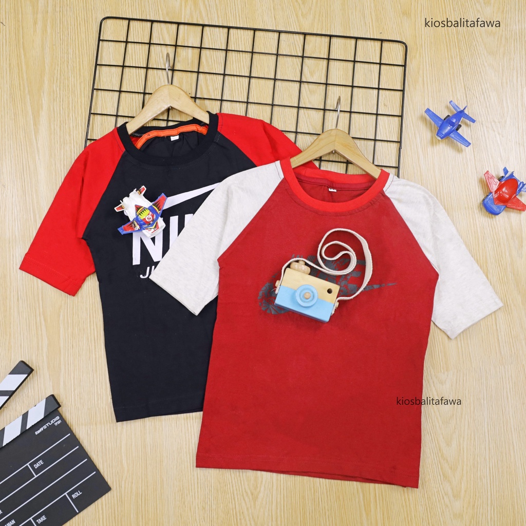 Kaos Reglan Distro Size 5-6 Tahun  / Baju Branded Anak Laki Lengan Pendek Cowok Import Polos Murah