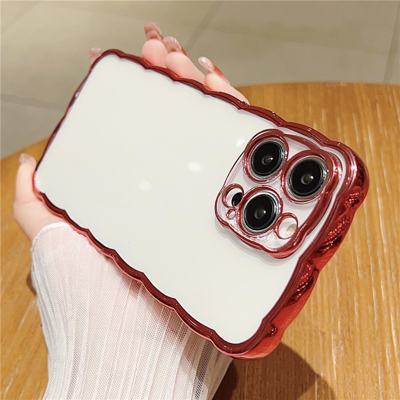 Deluxe Silikon Transparan soft shell phone case Kompatibel Untuk iphone 14 13 12 11promax x xs xsmax wave border shockproof back cover casing