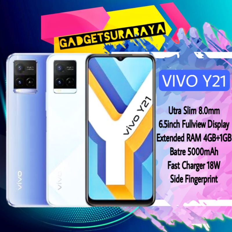 Vivo Y21 Ram 4GB+1GB Internal 64GB Baru Garansi 1 Tahun