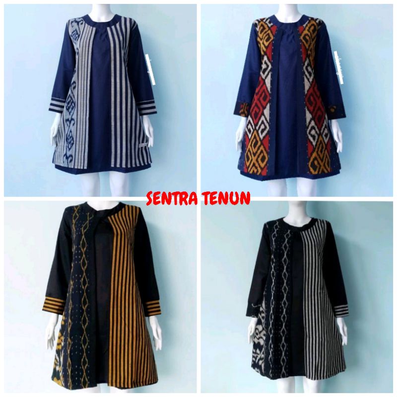 BAJU TUNIK TENUN KOMBINASI - DRESS TENUN ETNIK