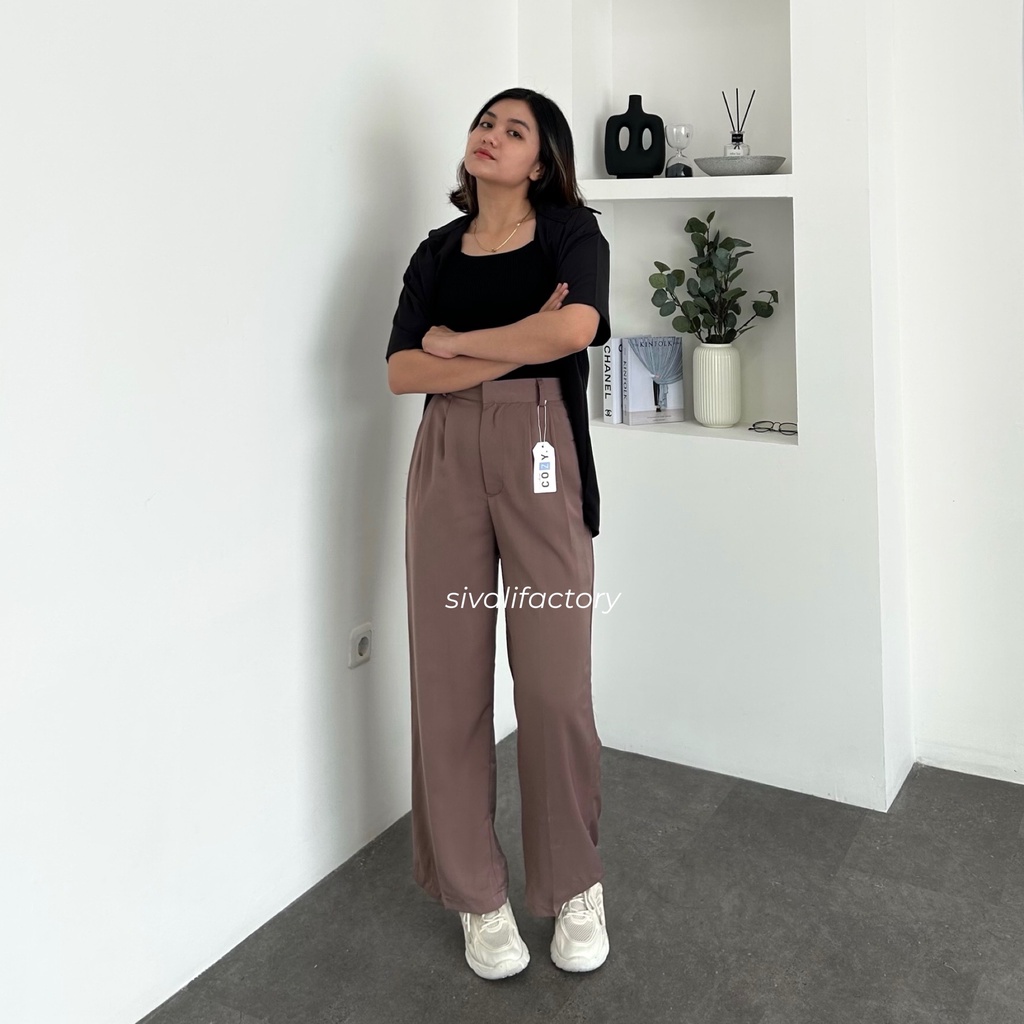 SIVALI Loose Pants Trousers Wanita - Celana Anti Kusut - Celana Kulot Wanita - Celana Kantor Formal/Casual 118