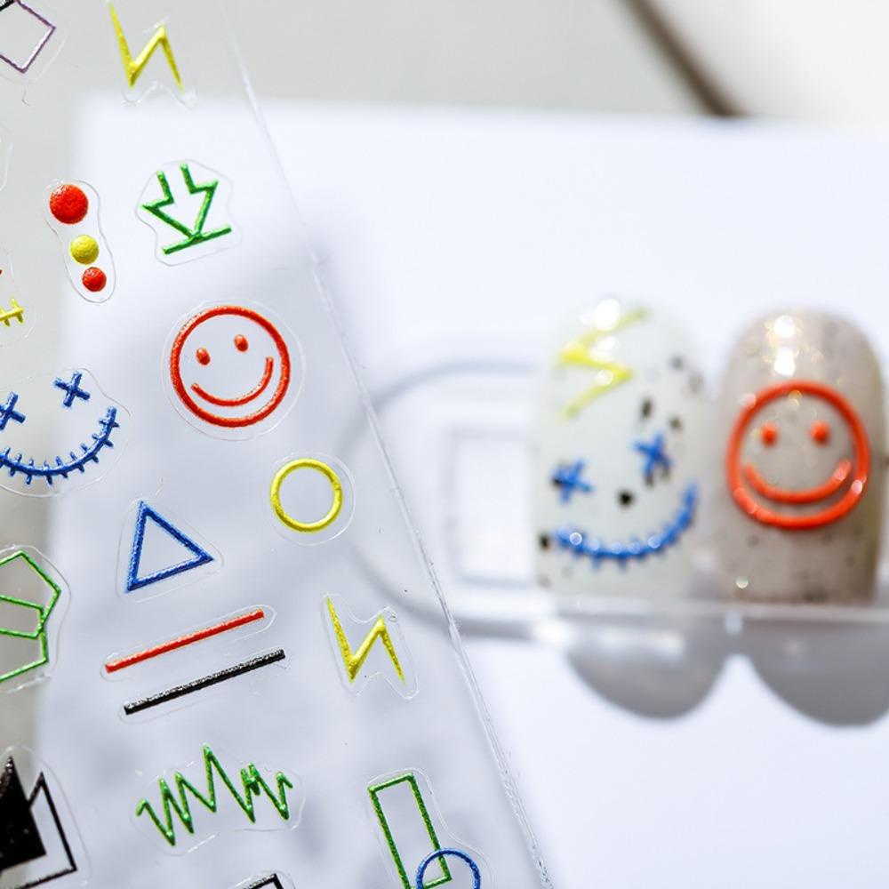 Mxbeauty Kartun Stiker Kuku Fashion Ekspresi Tersenyum Manikur Aksesoris Perekat Diri Nail Art Dekorasi