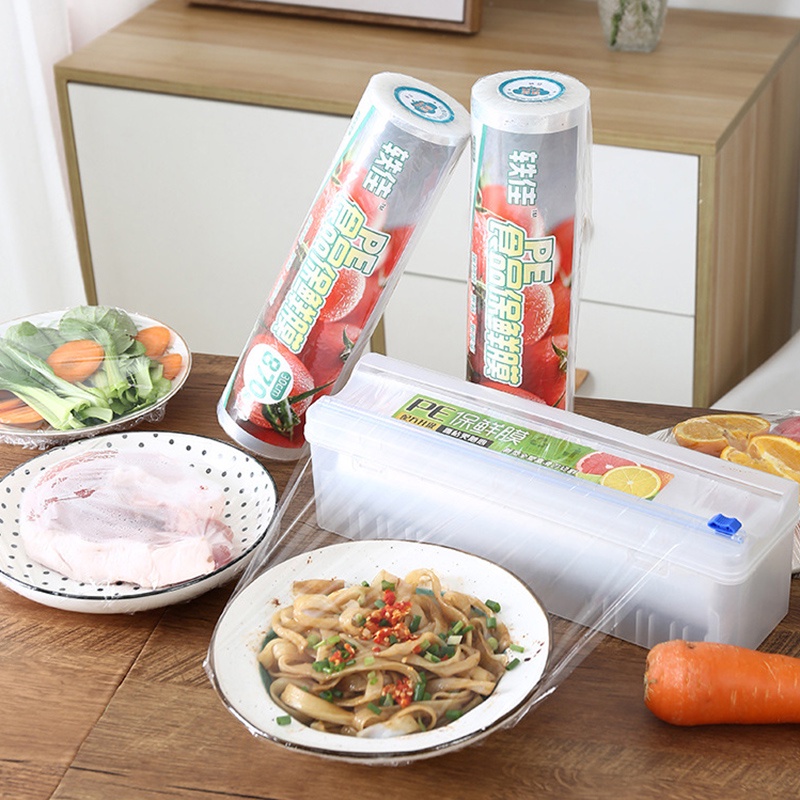 ღ Plastik Cling Film Pemotong Makanan Bungkus Dispenser dengan Adjustable Slide Cling Film Cutter Pelestarian Foil Kotak Penyimpanan