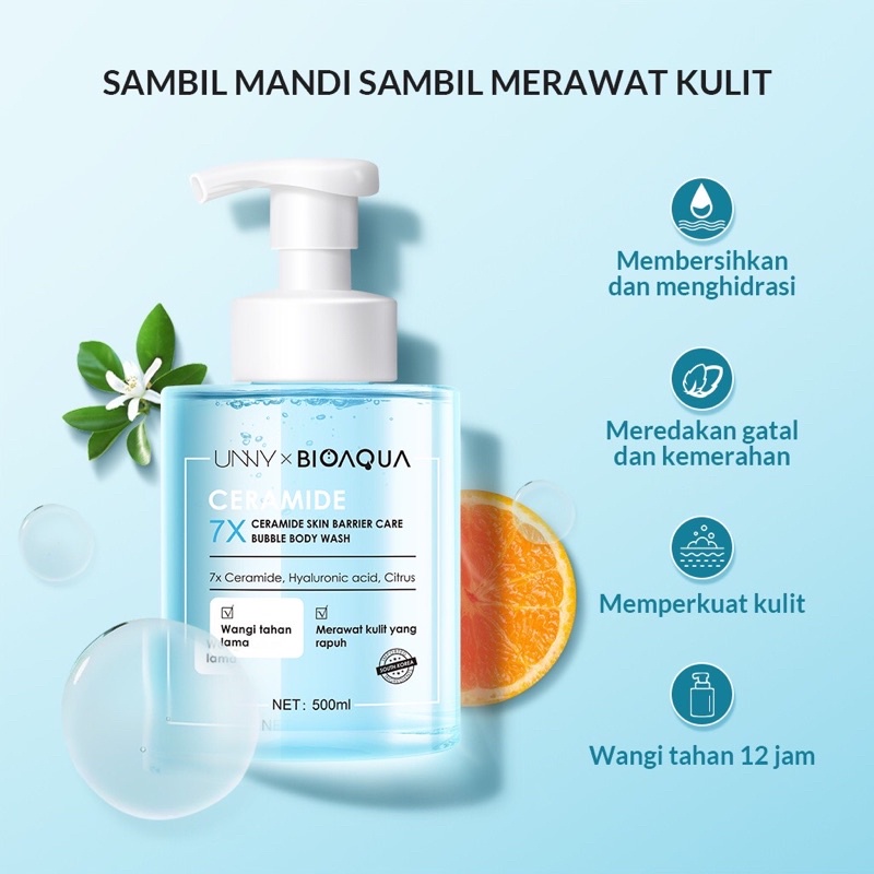 Bioaqua 7X Ceramide Skin Barrier Care Bubble Body Wash 500ml | Sabun Mandi