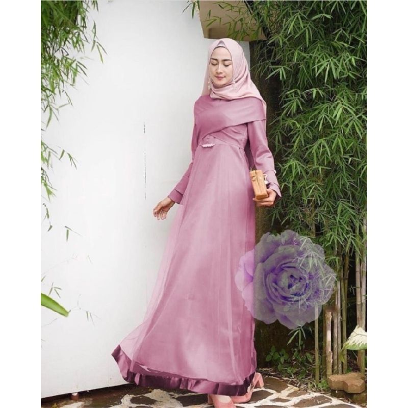 baju gamis wanita bahan velvet kombinasi tile puring ada mutiara