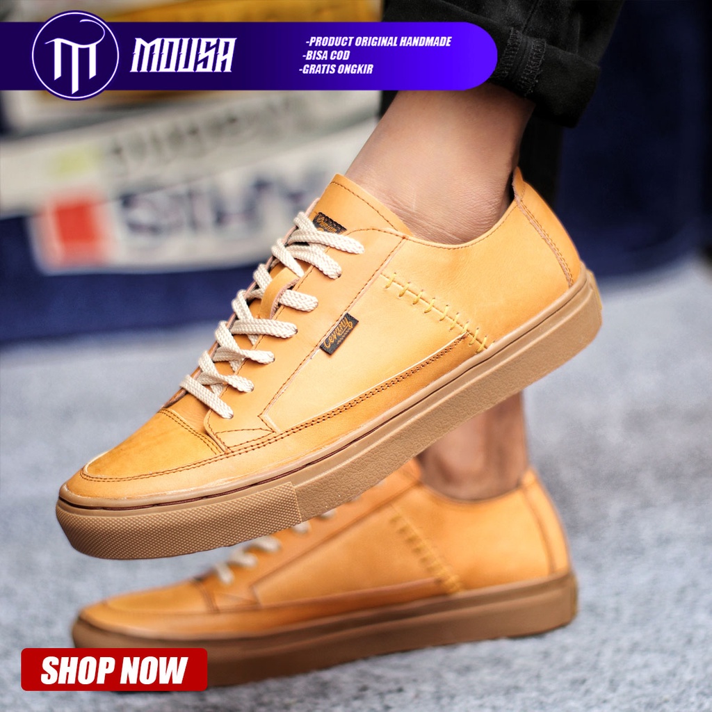 Sepatu Sneakers Casual Pria Kulit Asli Kerja Hitam Mousa Dante Low