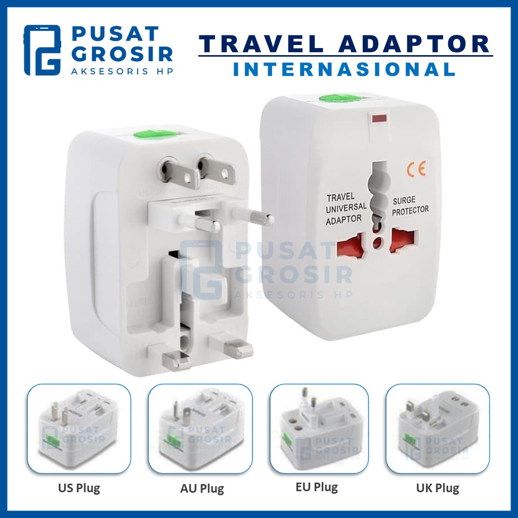 Travel Adaptor internasional colokan listrik universal steker all in1 EU AU UK US Plug multifungsi Colokan Stop Kontak