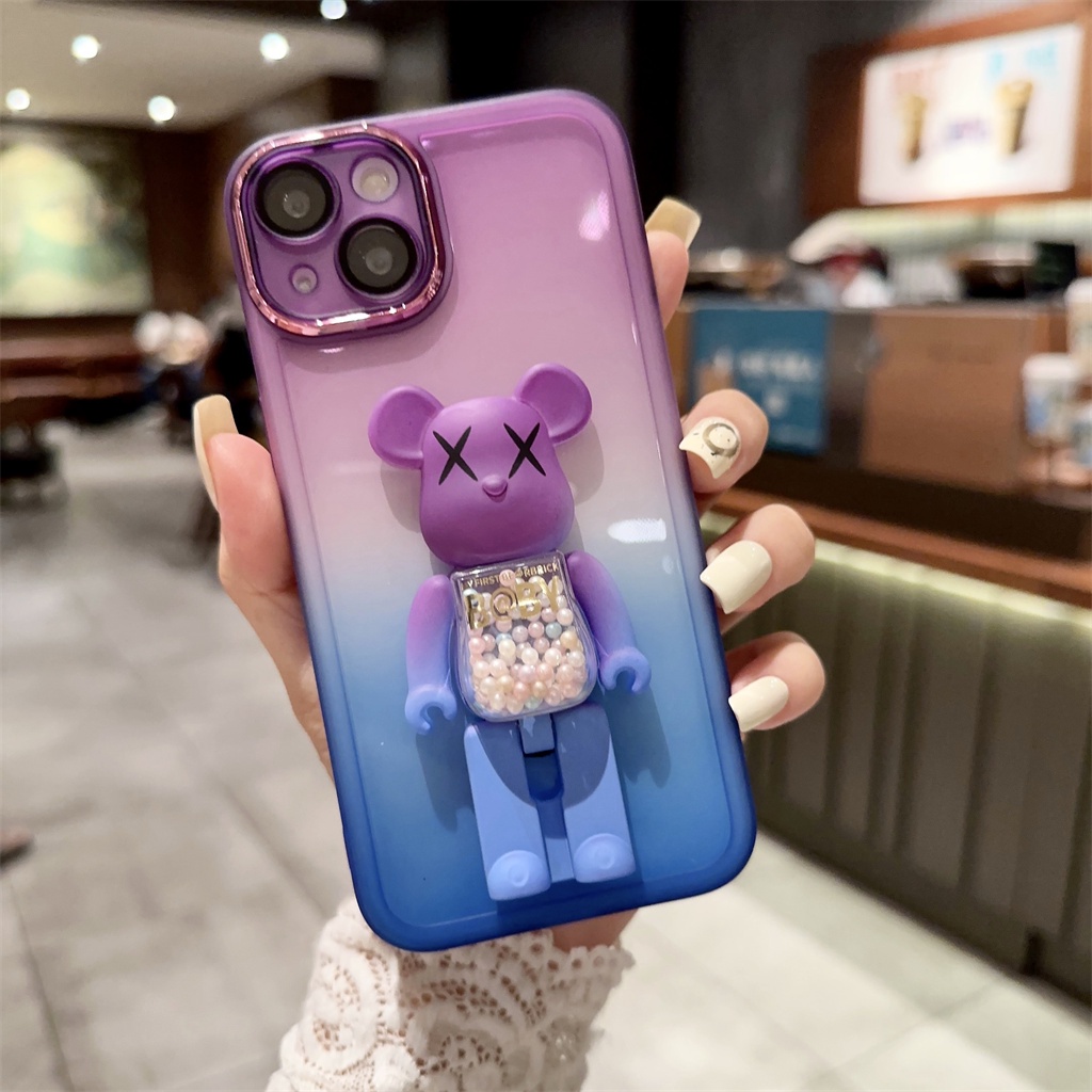 Casing film Lensa Perlindungan Kamera Mewah case iPhone 14 Pro Max Plus case iPhone 13 12 11 Pro Max Creative Aesthetic360° Bracket Putar Kartun Tertutup Penuh shockproof protection case