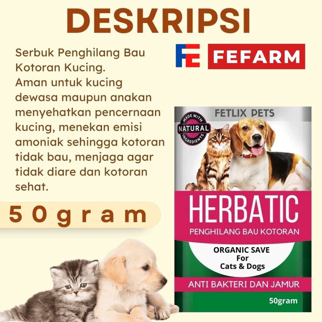 Penghilang Bau Kotoran Kucing Cat Kitten Organic Herbatic Aman Buat Kitten 50gr HERBATIC FEFARM