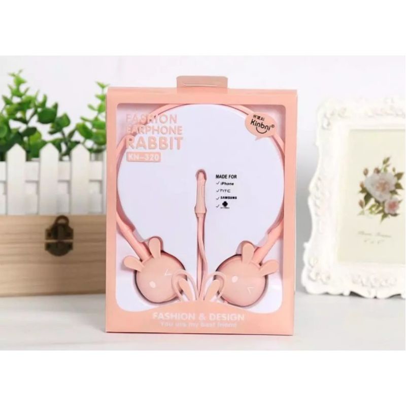 KN-320 HEADPHONE HEADSET BENTUK KEPALA KELINCI POLOS / EARPHONE OVERHEAD MOTIF KELINCI WARNA PINK