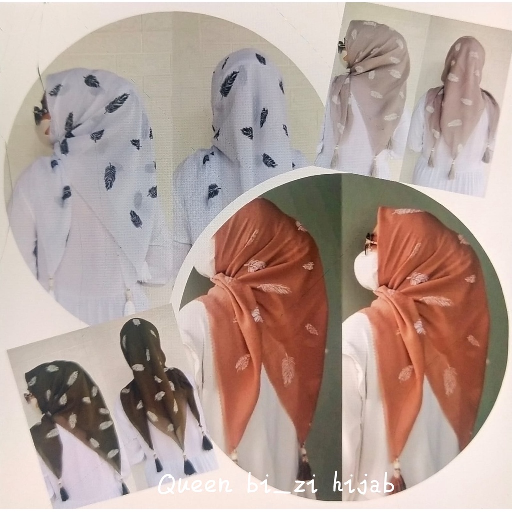 Hijab Motif Bulu Merak Voal Oscara / Jilbab Segi Empat Laser Motif Bulu Merak Tassel Mutiara