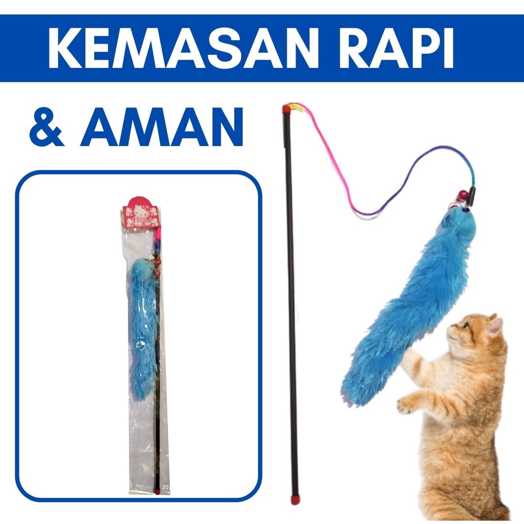 Mainan Tongkat Bulu Tikus Lebat Halus Warna Warni Bahan Plastik Dengan Tali Elastis Untuk Kucing FEFARM