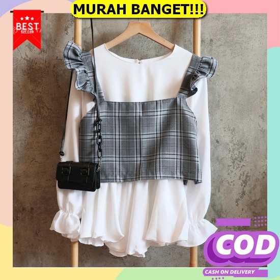 Atasan Wanita Murah / Baju Wanita Murah / Blouse Polkadot Renda / Baju Korea / Fashion Korea Cod  La