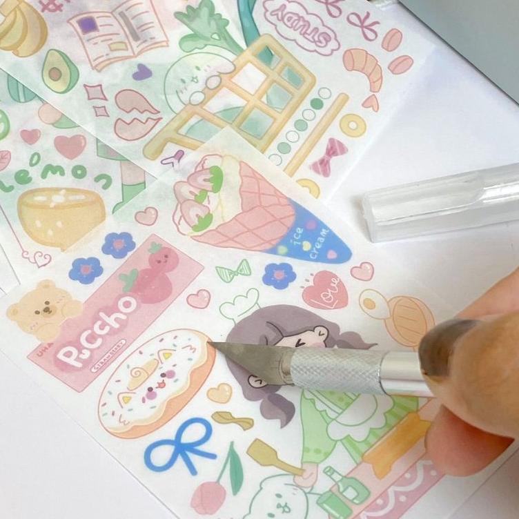 

☞Jaman Now GAEKOPEDIA || GIFT PACKAGE STICKER WASHITAPE SET NOTE DIY SCRAPBOOK DAN JURNAL PAKET STIKER BOX ISI CUTTER KNIFE + 24 PCS STIKER YD24RKD SOFT PASTEL [SBO]