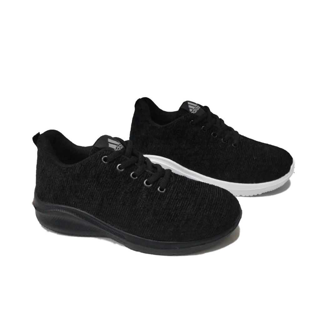 Sepatu Rajut Sneakers Kasual Pria Wanita Sekolah Hitam formal