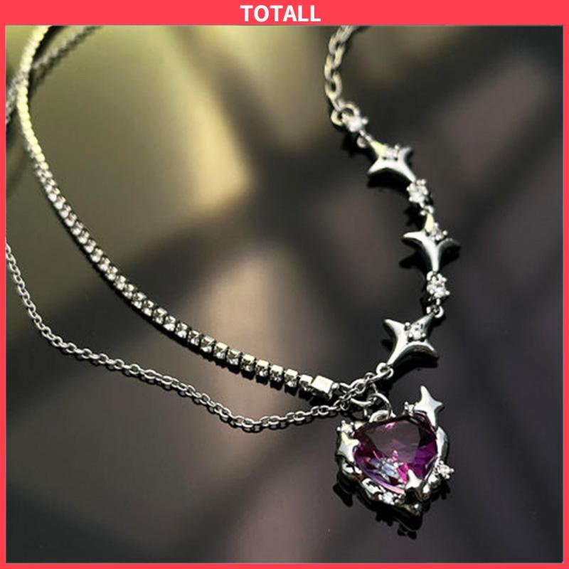 COD Kalung Wanita Square Zircon Lapisan Ganda Rantai  Hip Hop   Musim Dingin Musim Gugur  Desain Sense-Totall