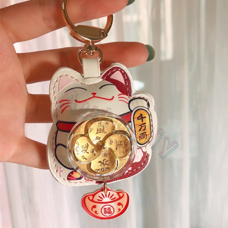 2023ekor Kucing Keberuntungan Lucky Beckoning Melambai Kekayaan Kucing Good luck Zodiak Keyring Cat Keyring Foil Emas Gantungan Kunci Hadiah Bisnis Peringatan Tahun Baru Kitty Kitten Mobil Liontin