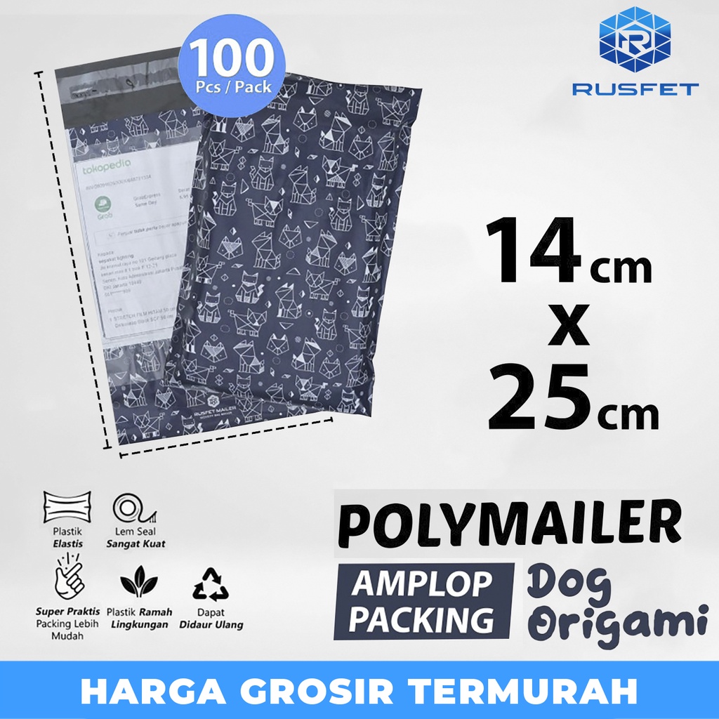 

Amplop Plastik Packing Polymailer 14x22cm Dog Origami Pack