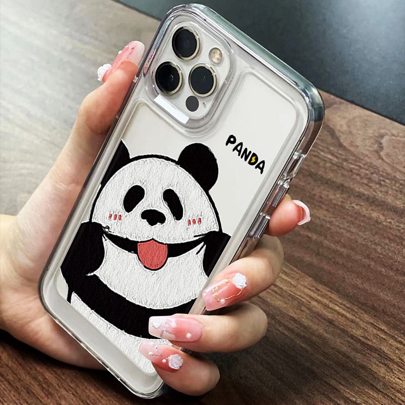 IPHONE Seringai Cute Panda Soft Phone Case Compatible Untuk Iphone14 13 12 11 Pro XS Max X XR 78 6 6S Plus Casing Transparan Shockproof TPU Cover