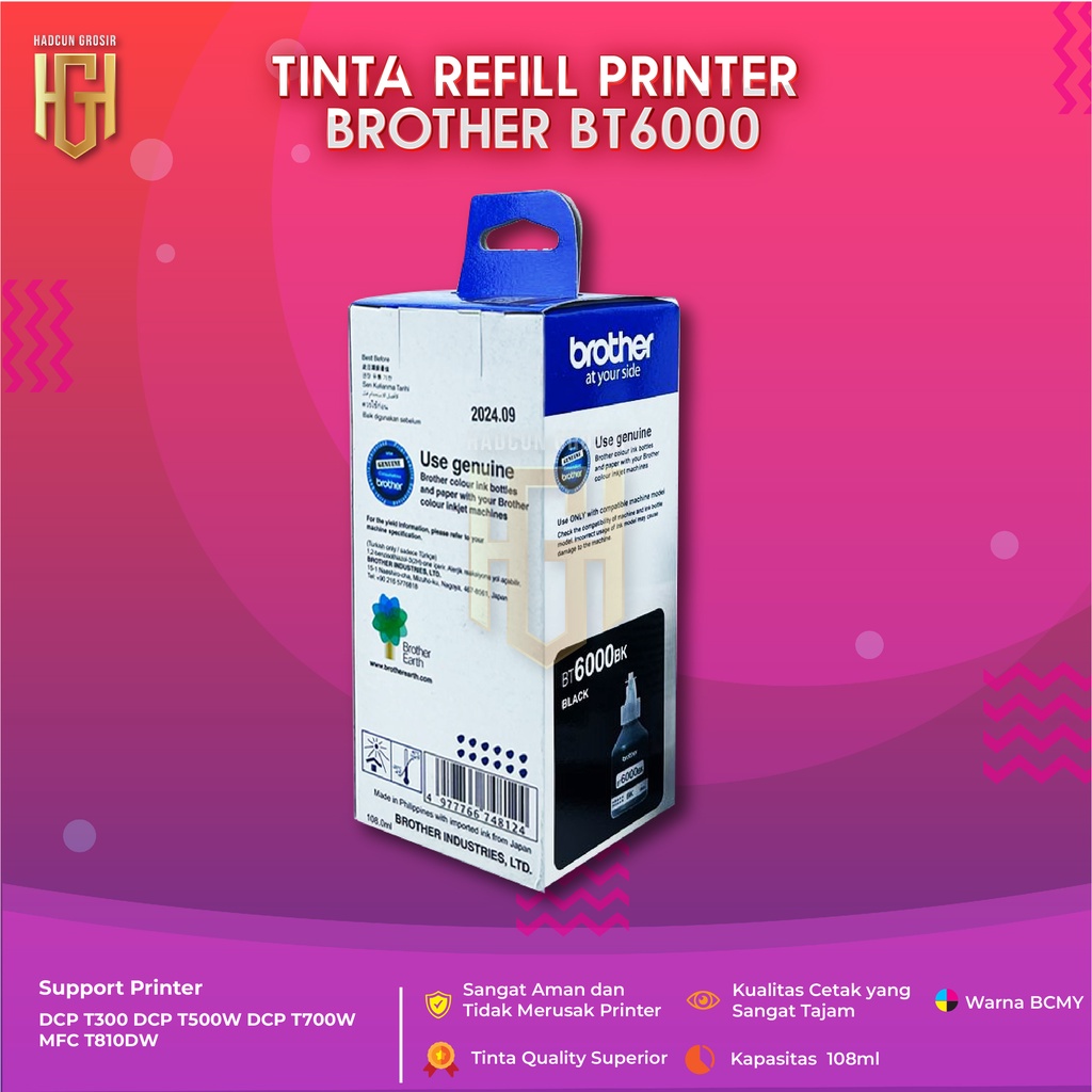 Tinta Brother BT6000 Black Tinta Printer DCP T300 T500W T700W T800W T310 T510W T710W T810W