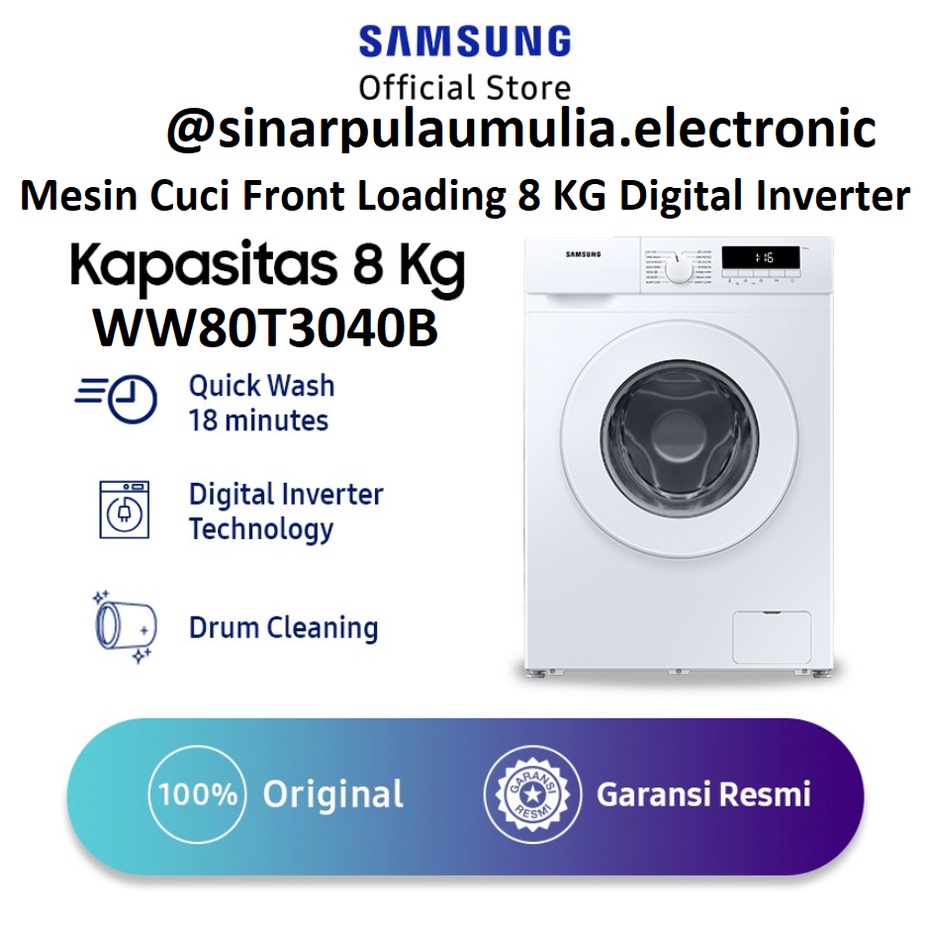 Samsung Mesin Cuci Front Loading 8 KG Digital - WW80T3040WW / 80T3040 / WW 80T3040 WW