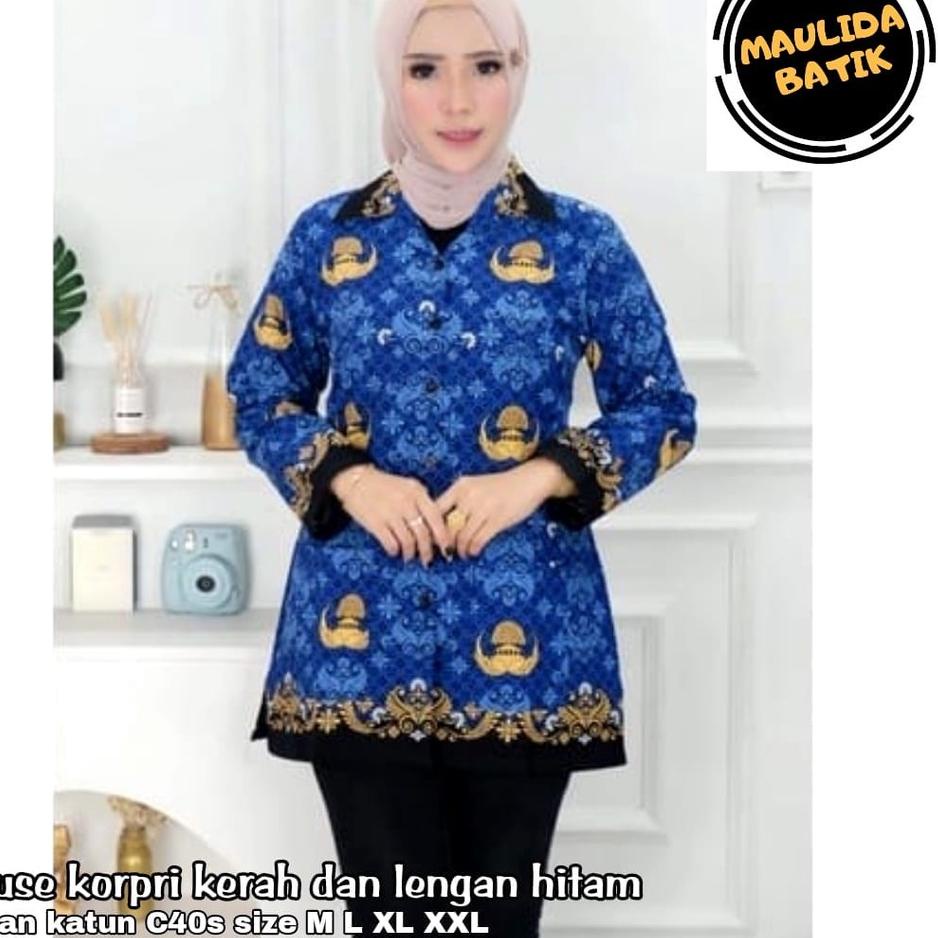 Murah Meriah BAJU WANITA KORPRI KERAH HITAM Seragam Korpri terbaru 2022 Full furing / Batik Wanita K