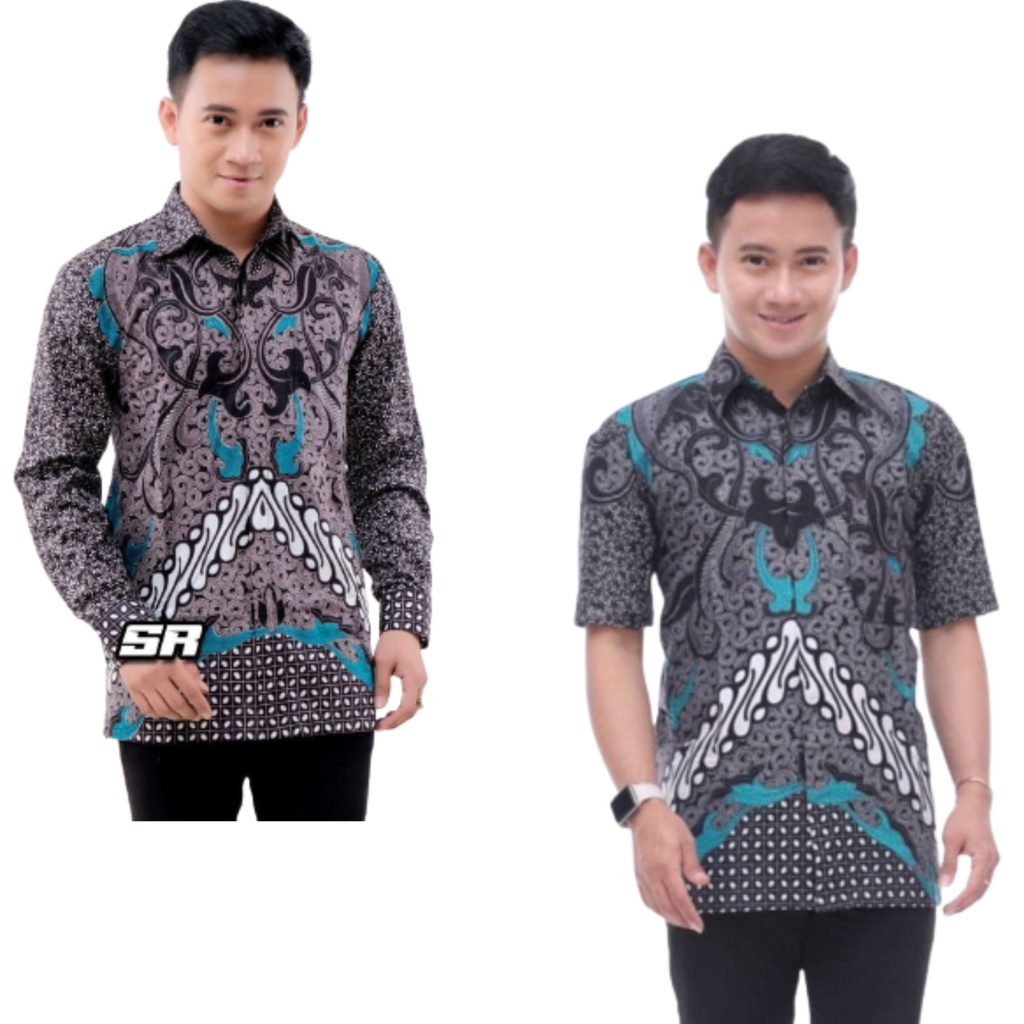 KEMEJA HEM BATIK M L XL XXL MOTIF DIMENSII ABU