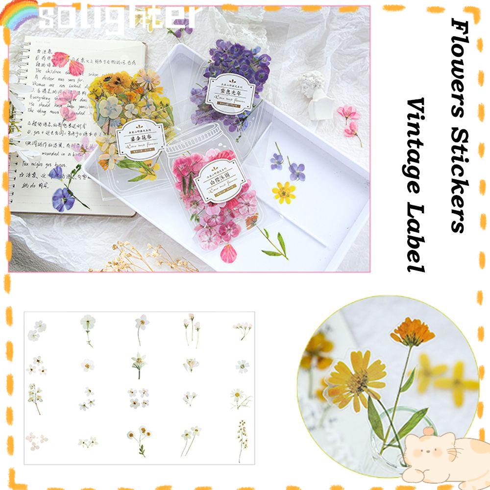 Solighter 40pcs Bunga Daun Stiker Alat Tulis Scrapbooking DIY Jurnal Vintage Label