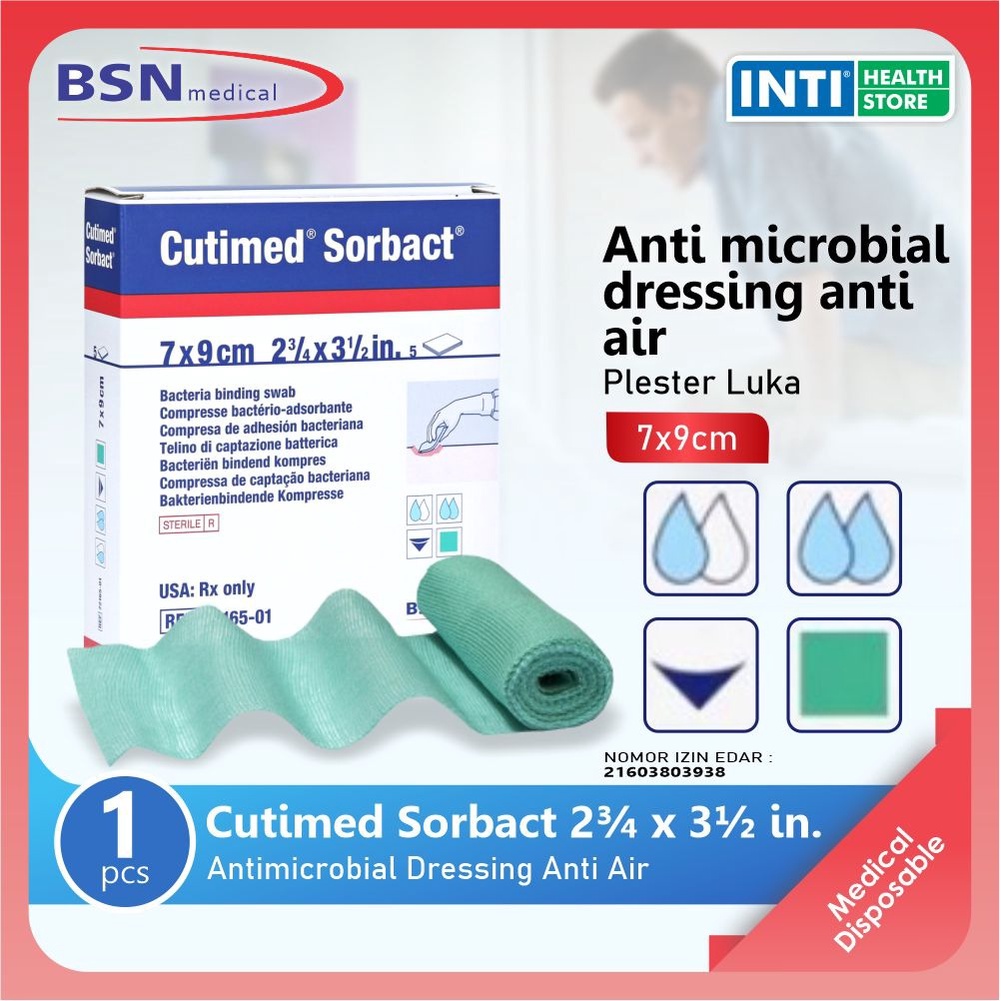 BSN Cutimed Sorbact Plester Luka Antimicrobial Dressing Anti Air - 7 X 9 CM