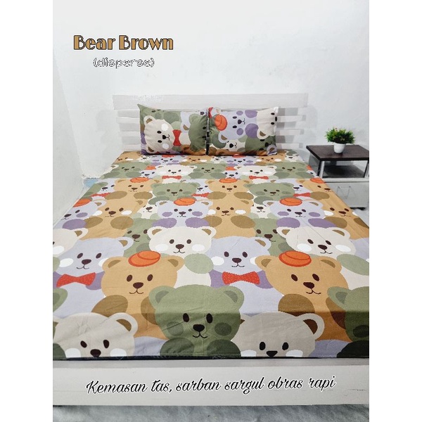 SPREI KARET KATUN PREMIUM 100/120/160/180/200 MOTIF TEDDY TEDY TEDI BEAR BEARS BROWN COKLAT BIG BEAR