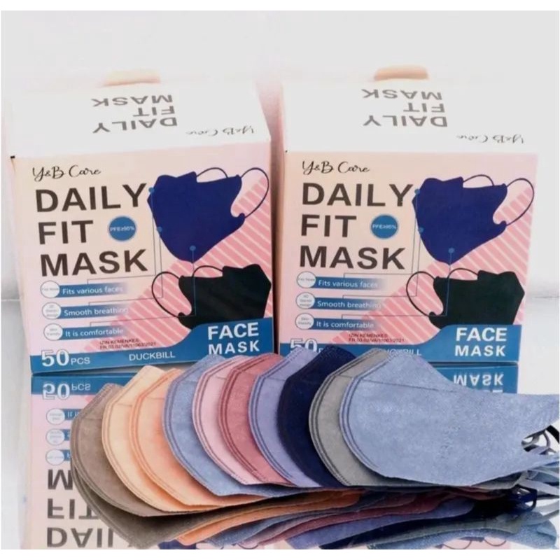 MASKER DUCKBILL Y&B CARE MIX WARNA - DUCKBILL DEWASA MIX WARNA - BOX ISI 50 PCS - DUCKBILL YB DAILY 
