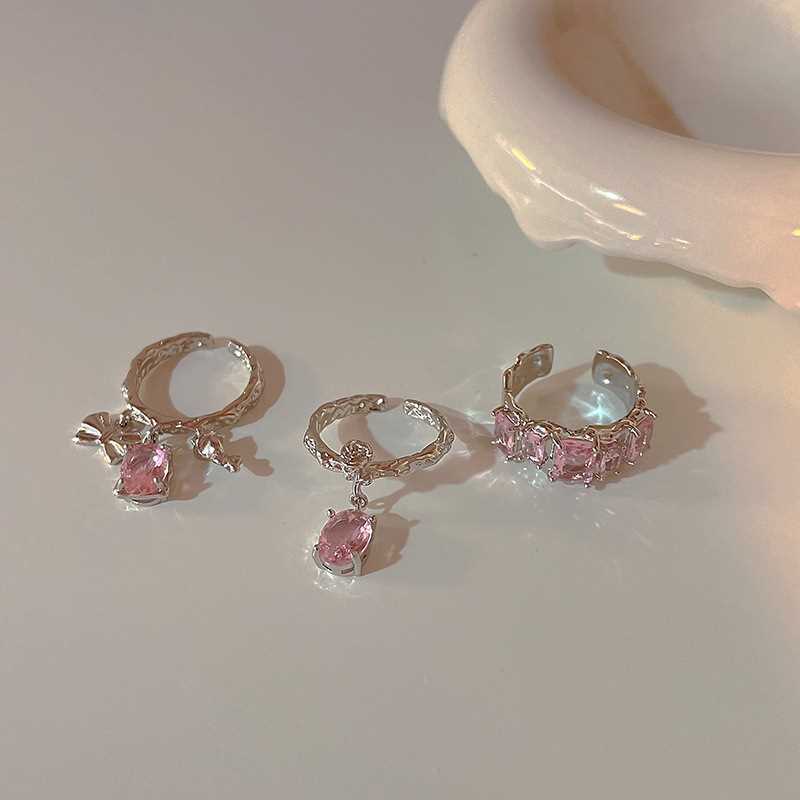 Aksesoris Cincin Zirkon Pink Tren Kepribadian Mewah Ringan