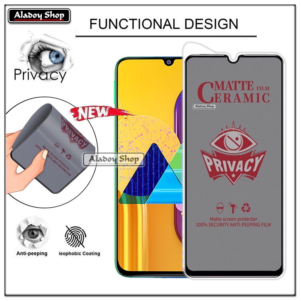 Tempered Glass Anti SPY Samsung M21/M31/M30S Anti Gores Privacy + Tempered Glass kamera dan Skin Carbon