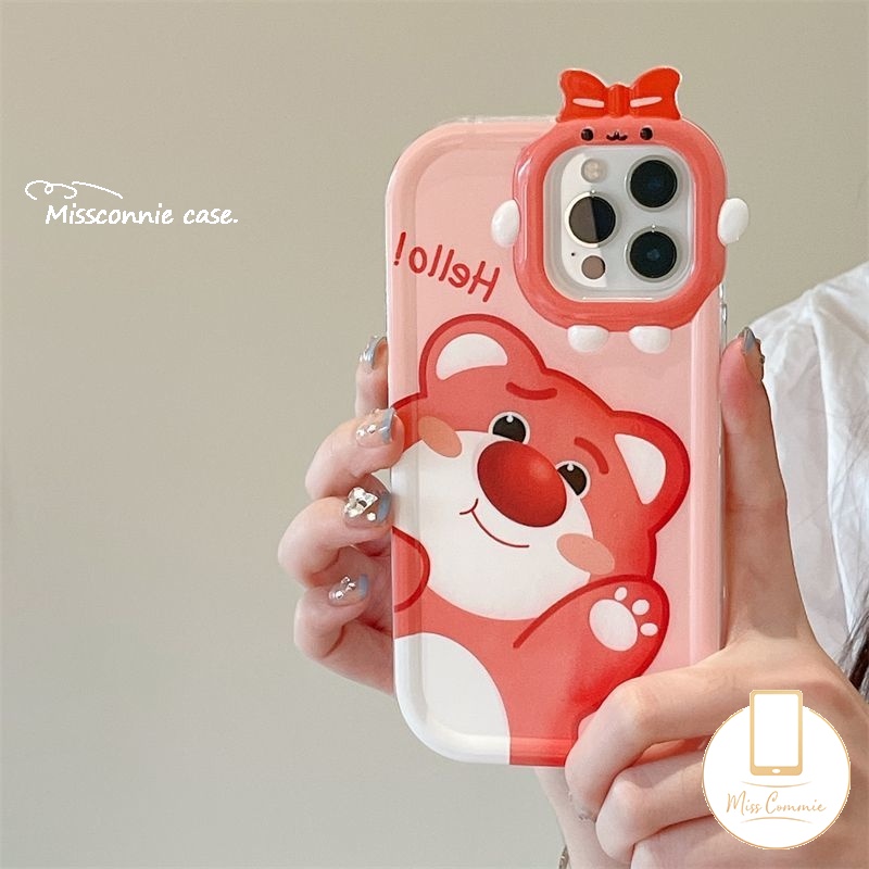 Case Cocok Untuk iPhone 6s 6 8 7plus 11 Pro Max13 12 14 Pro Max14 Plus XR X XS Max SE 2020kartun Manis Strawberry Beruang Manyo Lucu 3D Bow-knot Monster Kecil Lensa Soft Cover