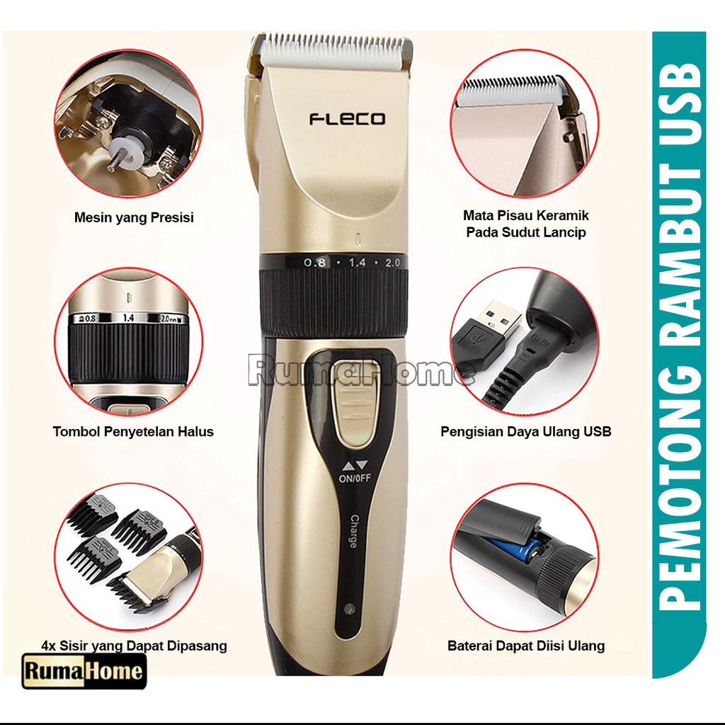 Fleco Barber 9200 alat cukur rambut elektrik professional (1 tahun Garansi) mesin cukur / hair clipper Cordless Professional pemotong rambut