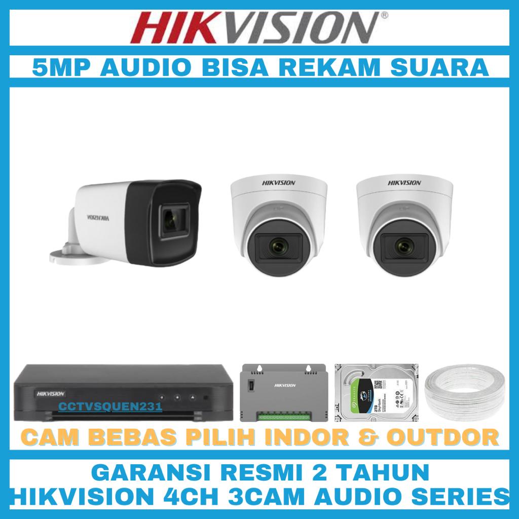 PAKET CCTV HIKVISION 5MP 4 CHANNEL 3 CAMERA TURBO HD AUDIO SERIES KOMPLIT