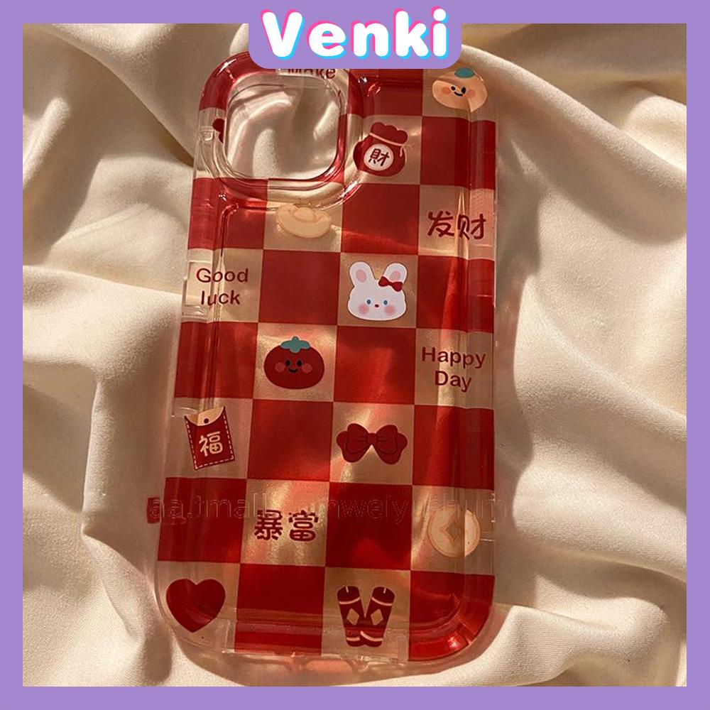 Case For iPhone 14 Pro Max TPU Soft Jelly Airbag Clear Case Red Checkerboard Cute Bunny Camera Protection Shockproof For iPhone 14 13 12 11 Plus Pro Max 7 Plus X XR