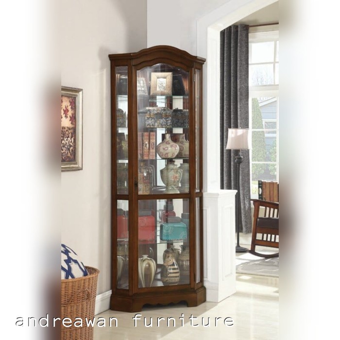 lemari pajangan sudut segi lima - lemari buku - lemari hias sudut