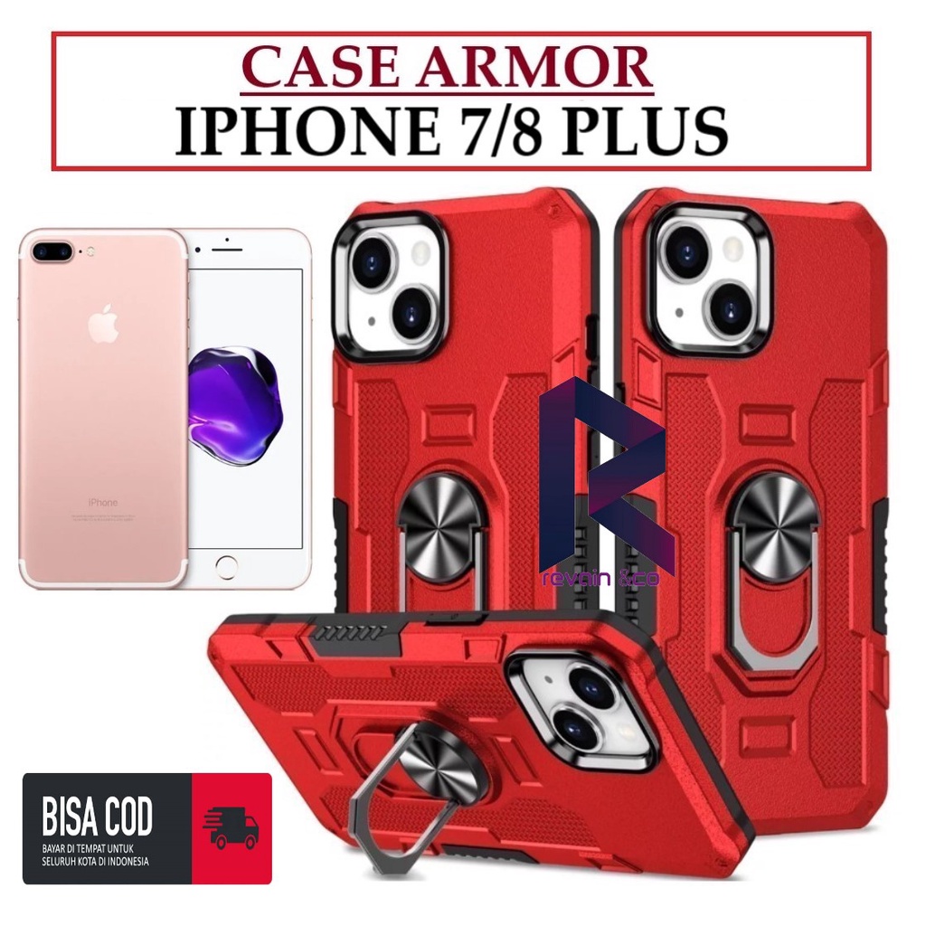 Case Armor IPHONE 7/8 PLUS Iring Cincin Magnetic Kesing Hp Protect kamera Premium Hard Case Standing Robot Pelindung Kamera