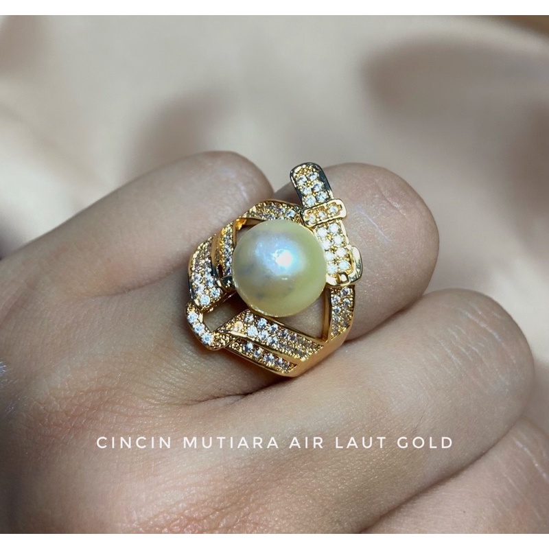 Cincin rhodium lapis emas 18k Mutiara air laut asli lombok bersertifikat Cincin mutiara air laut asl