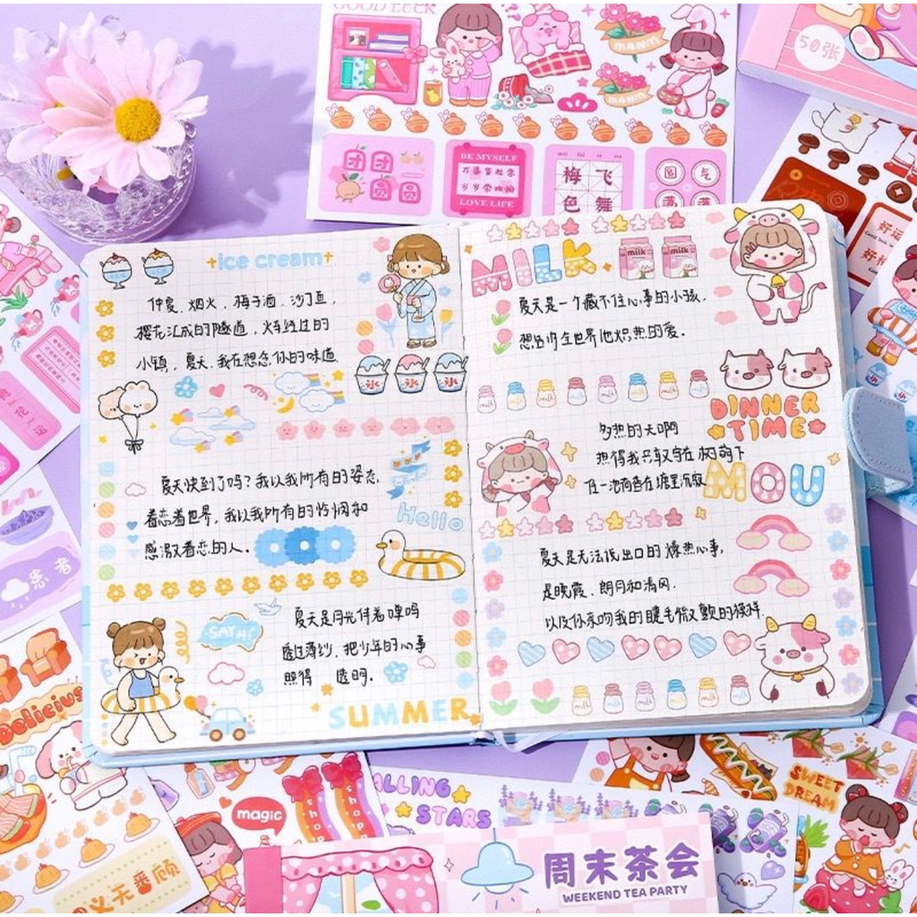STIKER BUKU ISI 1 LEMBAR KARAKTER LUCU IMUT DIY // STIKER SPIRAL ELEGAN FANCY ATK IMUT - BD