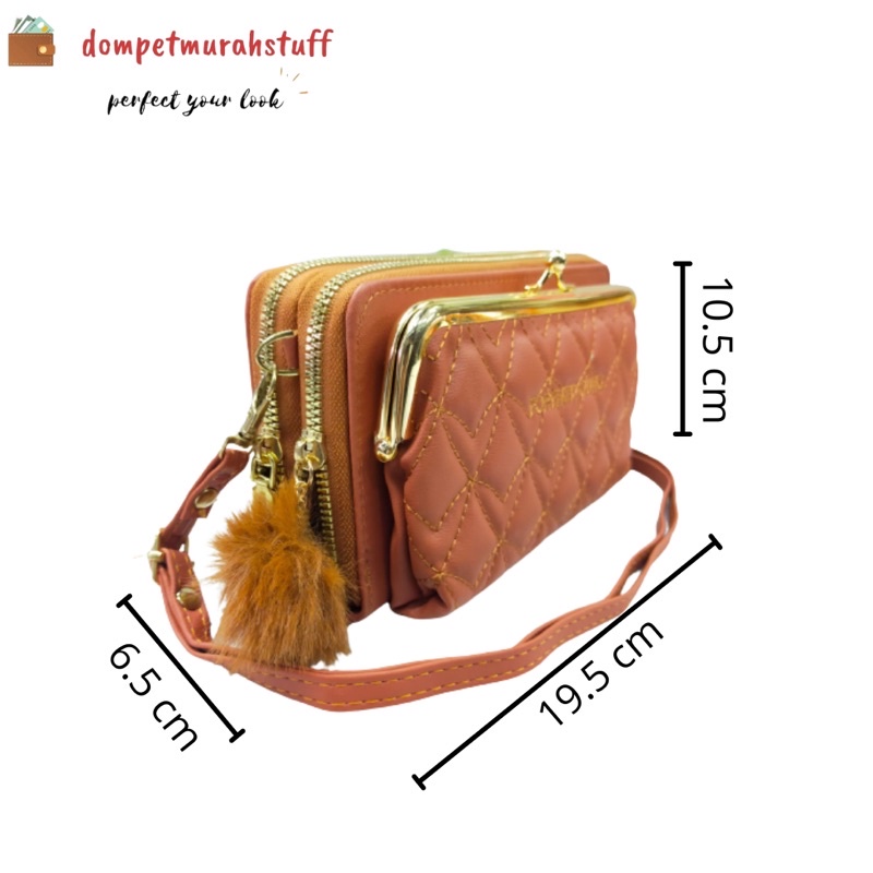 TAS SELEMPANG WANITA TEBAL HP RESLETING DOUBLE FREE POM-POM