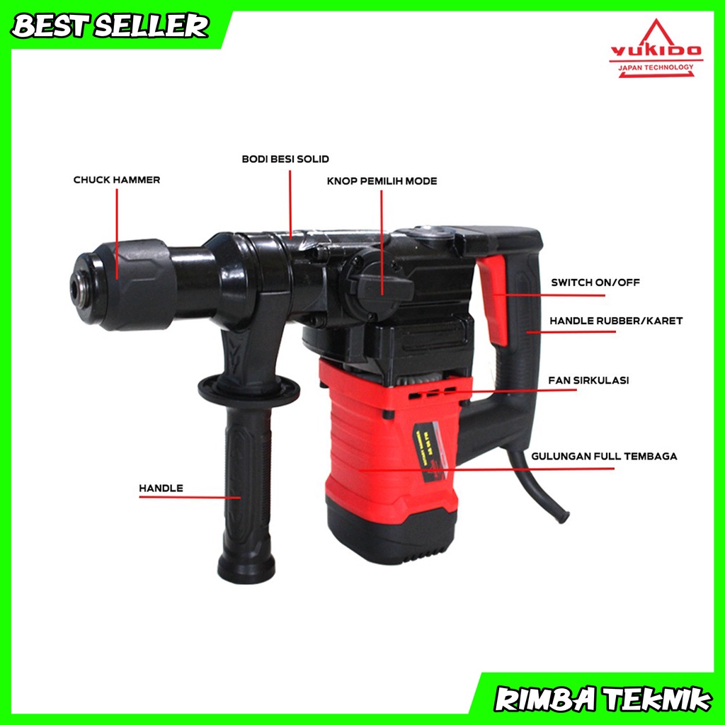 Mesin Bor Bobok Yukido AB-08FW Mesin Bor Bobok Beton SDS Plus Rotary Hammer Drill Japan Technology