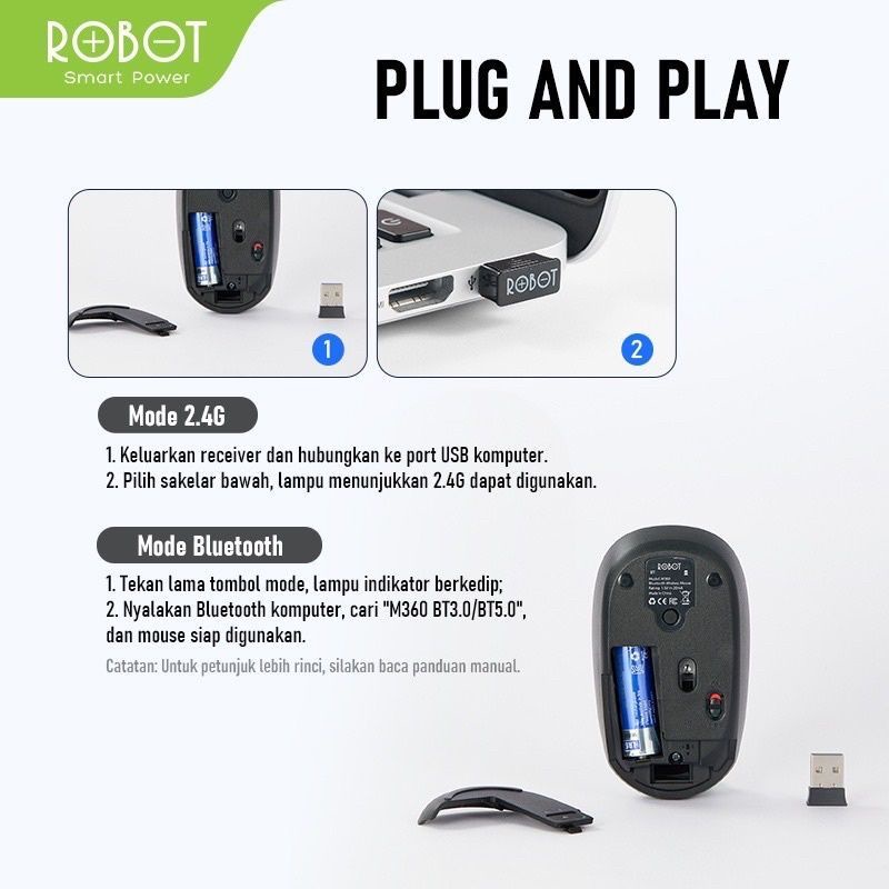 Robot Mouse M360 Mouse USB 2.4G Wireless &amp; Bluetooth 5.0 Dual Mode Connection Wireless Silent Click 18000 DPI Garansi Original Resmi